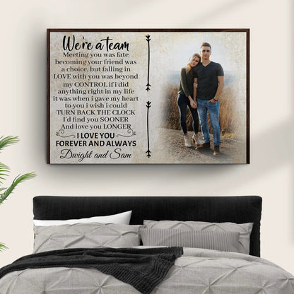 We're A Team Couple Sign V canvas with rustic wood frame and couple photo on Tampa Home & Garden Store