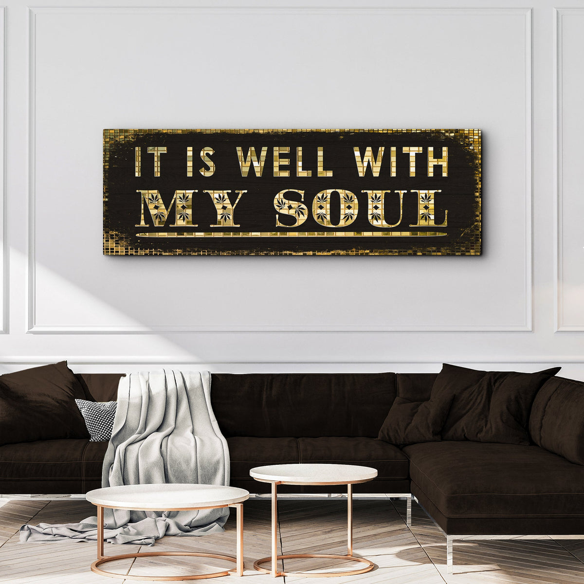 It Is Well With My Soul Sign II canvas by Tailored Canvases in black with gold mosaic border on Tampa Home & Garden Store