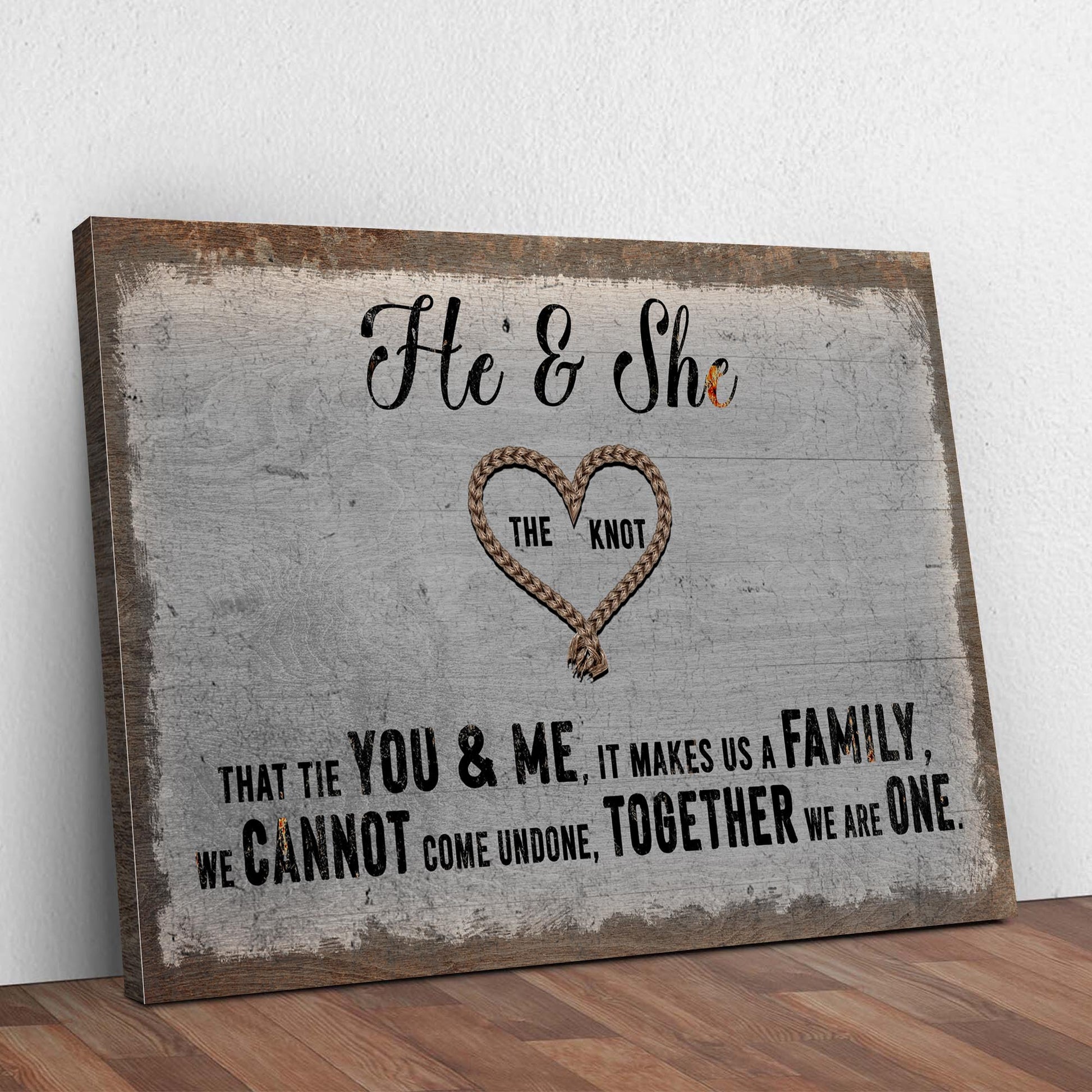 Canvas He And She You And Me Together Sign by Tailored Canvases with rope heart on Tampa Home & Garden Store