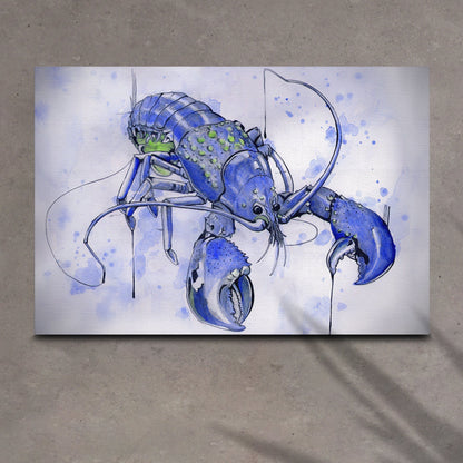 Lobster watercolor painting on blue-toned canvas wall art Tailored Canvases Crafting Canvas on Tampa Home & Garden Store