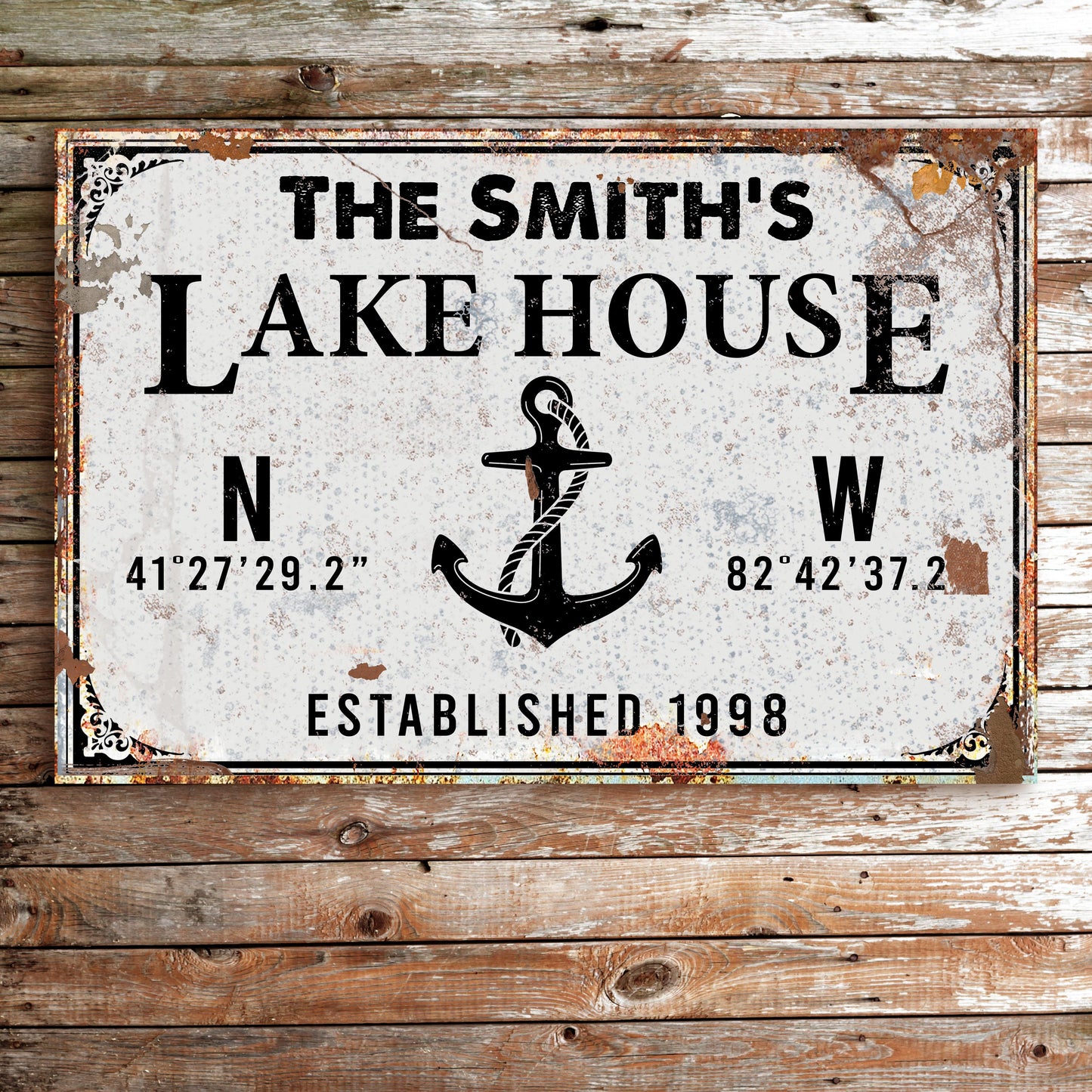 Tailored Canvases Family Lake House Anchor Sign canvas art with distressed sign and anchor motif on Tampa Home & Garden Store
