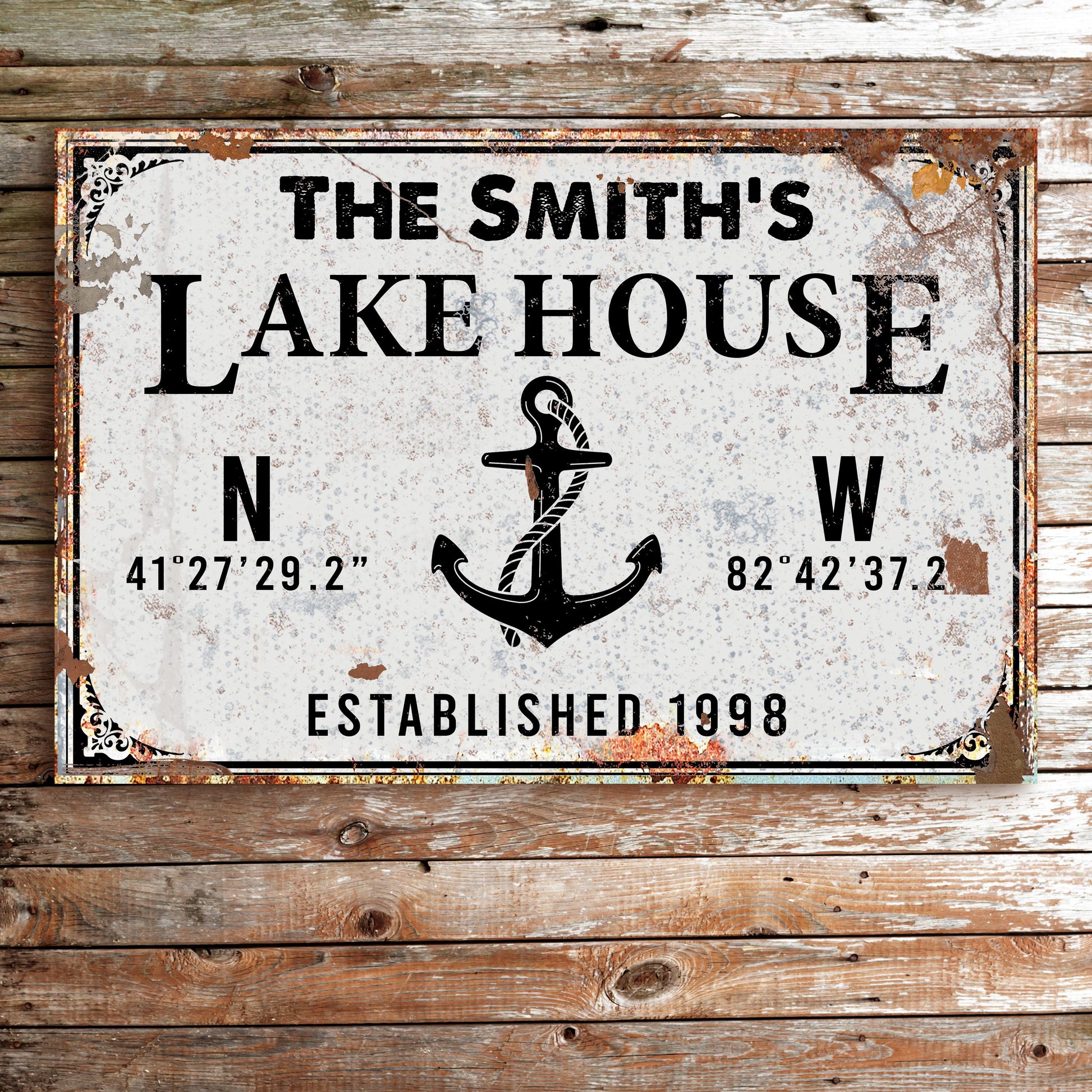 Tailored Canvases Family Lake House Anchor Sign canvas art with distressed sign and anchor motif on Tampa Home & Garden Store