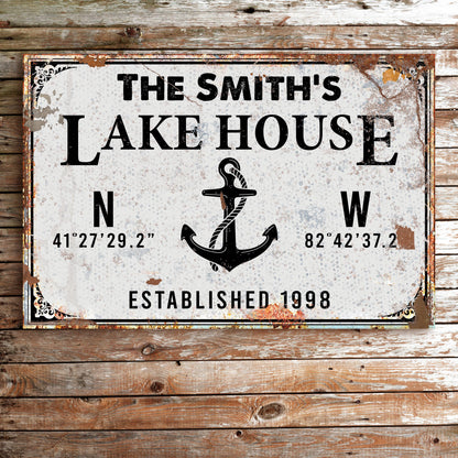 Tailored Canvases Family Lake House Anchor Sign canvas art with distressed sign and anchor motif on Tampa Home & Garden Store