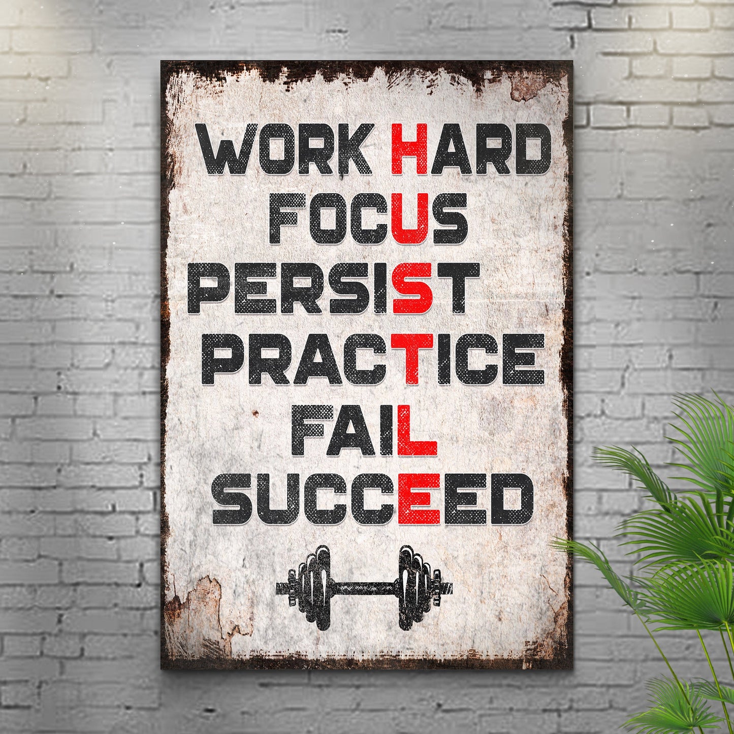 HUSTLE Motivational Portrait Sign II canvas by Tailored Canvases, distressed rustic print on Tampa Home & Garden Store