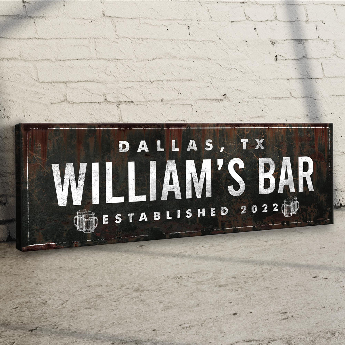 Rustic bar sign canvas with WILLIAMS BAR and beer mugs Dallas TX on Tampa Home & Garden Store