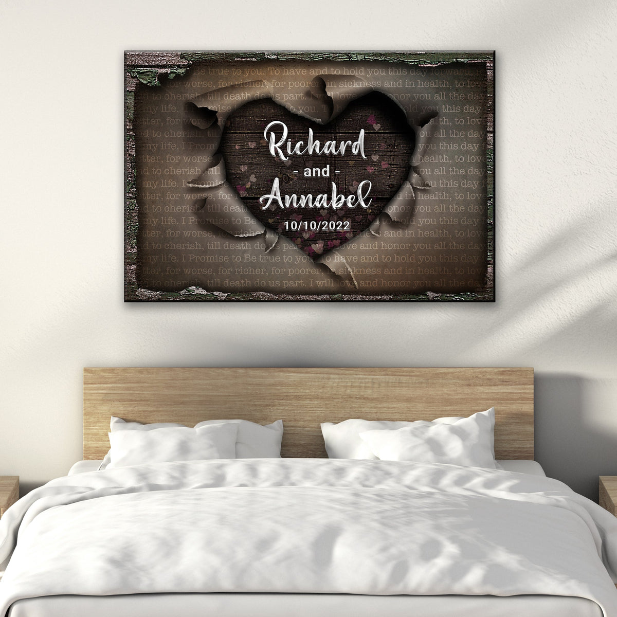 Unwrapped Heart Wedding Vows Sign canvas by Tailored Canvases, rustic wood heart decor on Tampa Home & Garden Store