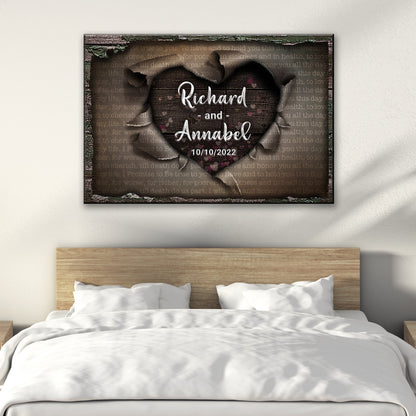 Unwrapped Heart Wedding Vows Sign canvas by Tailored Canvases, rustic wood heart decor on Tampa Home & Garden Store