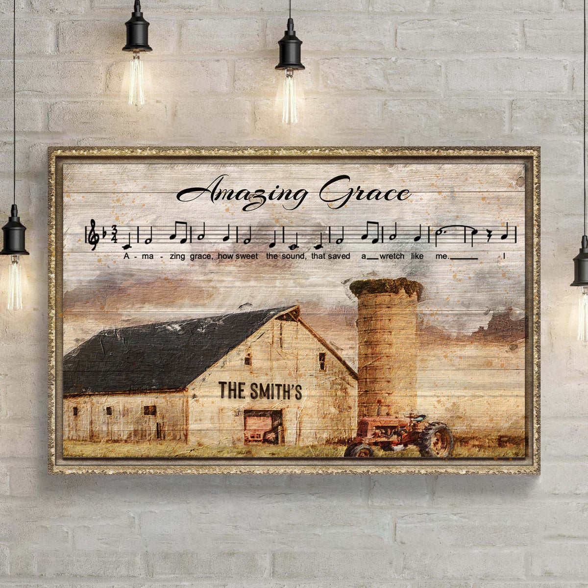 Amazing Grace Family Sign II canvas by Tailored Canvases with wood frame and sheet music design on Tampa Home & Garden Store