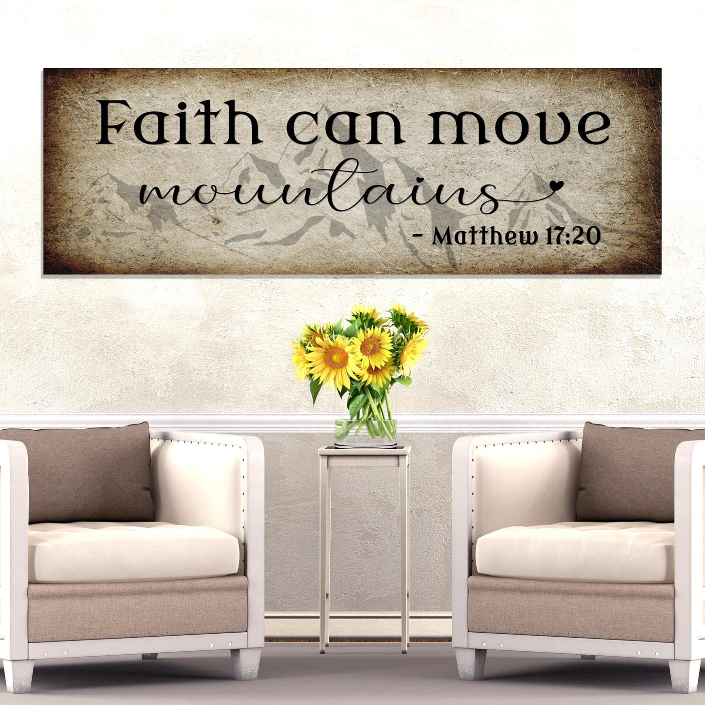 Tailored Canvases crafting canvas sign Faith Can Move Mountains Matthew 17:20 on parchment on Tampa Home & Garden Store