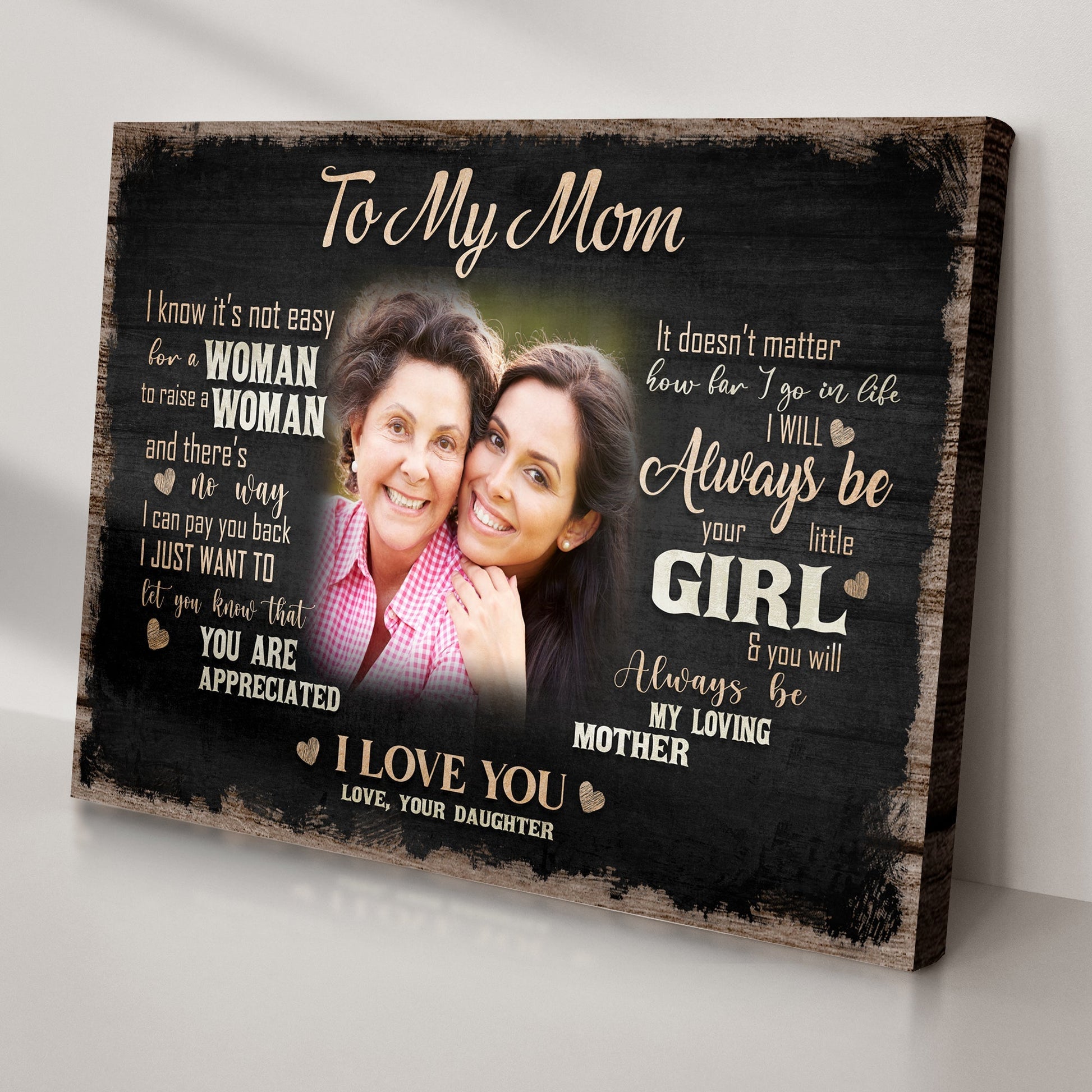 To My Mom I Love You Sign II canvas crafting wall art with photo on chalkboard background on Tampa Home & Garden Store