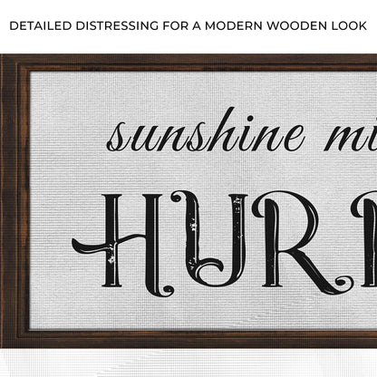 Sunshine Mixed With A Little Hurricane Sign II canvas with dark wood frame and black script on Tampa Home & Garden Store