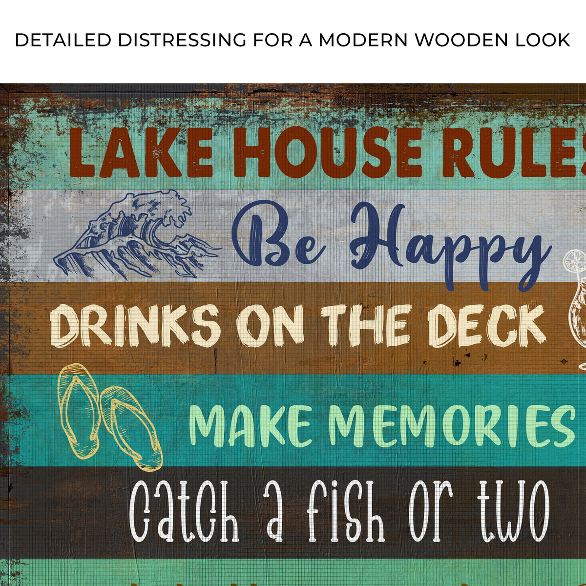 Lake House Rules Sign III canvas by Tailored Canvases turquoise panel with orange lettering on Tampa Home & Garden Store