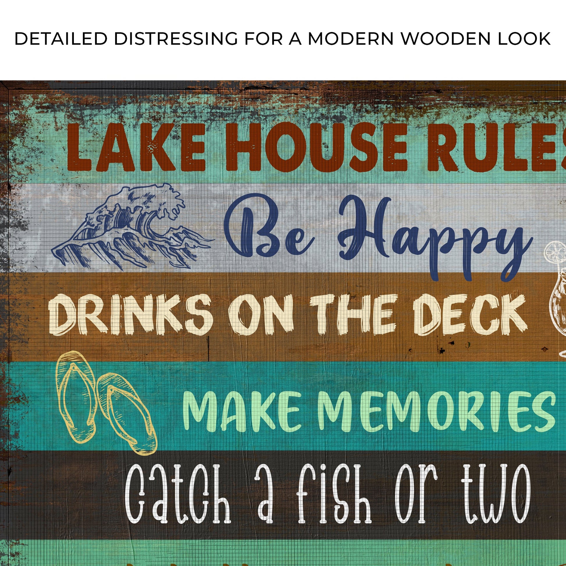 Lake House Rules Sign III canvas by Tailored Canvases turquoise panel with orange lettering on Tampa Home & Garden Store