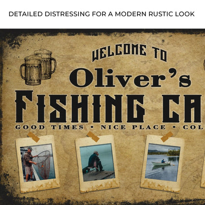 Welcome Fishing Cave Sign canvas with classic typography and beer mugs Tailored Canvases on Tampa Home & Garden Store