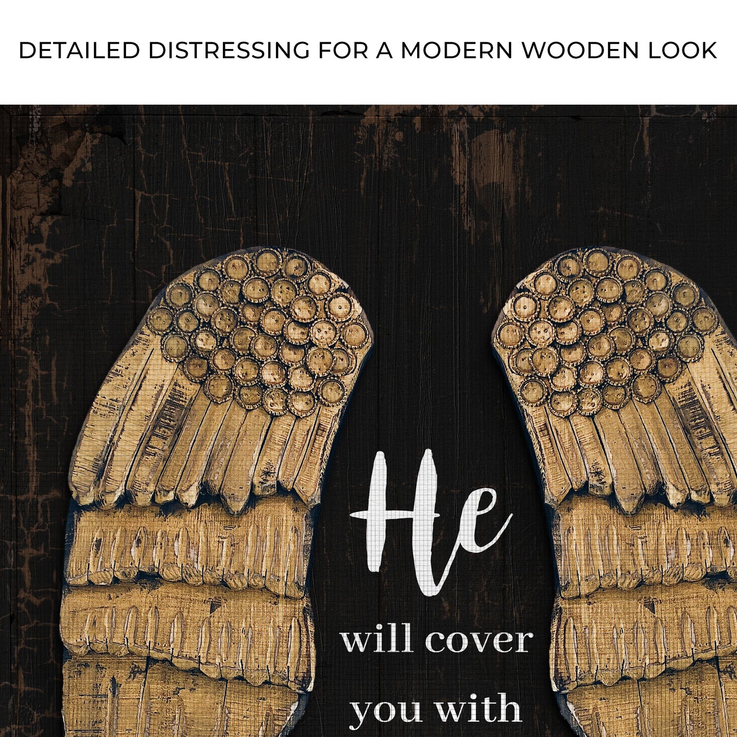 Canvas sign Psalm 91:4 He Will Cover You With His Feathers II by Tailored Canvases wood backdrop on Tampa Home & Garden Store