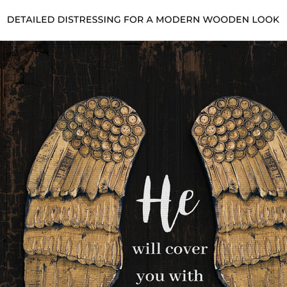 Canvas sign Psalm 91:4 He Will Cover You With His Feathers II by Tailored Canvases wood backdrop on Tampa Home & Garden Store