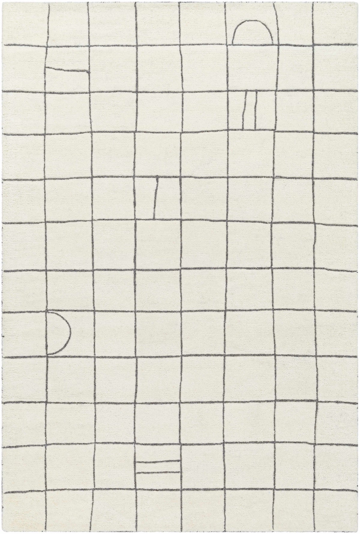 Tanya Pearl White Grid Wool Rug by Boutique Rugs, white grid lines, wool rug clearance on Tampa Home & Garden Store