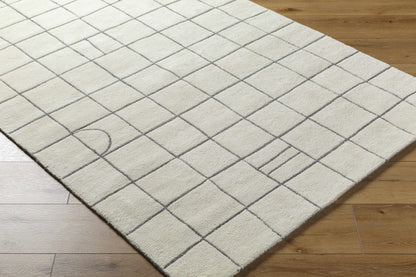Tanya Pearl White Grid Wool Rug cream with gray grid pattern by Boutique Rugs clearance on Tampa Home & Garden Store