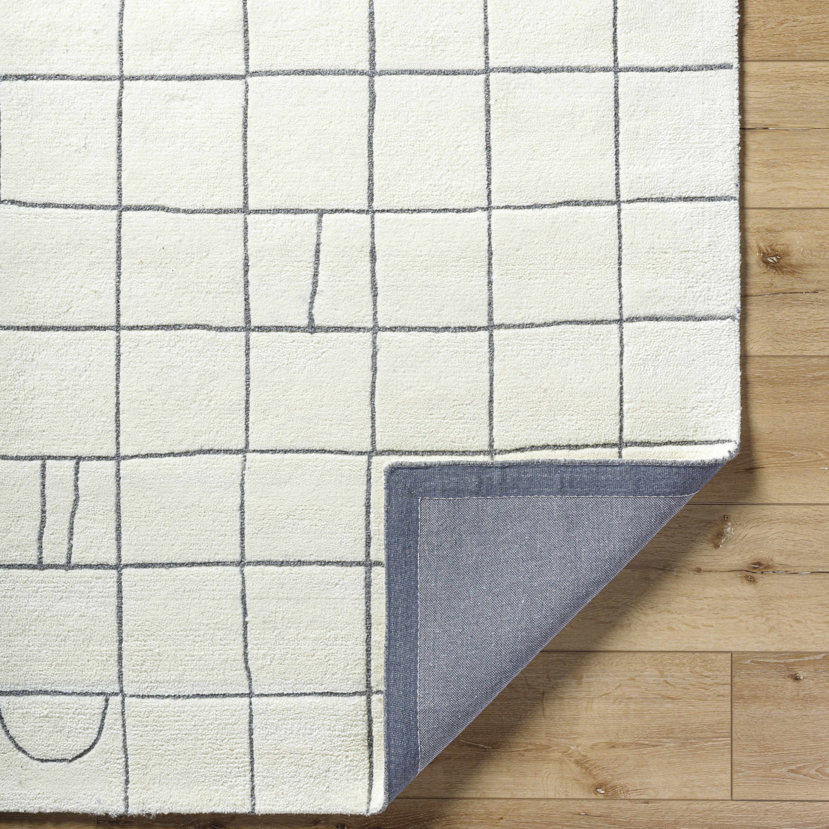 Tanya Pearl White Grid Wool Rug by Boutique Rugs, white grid pattern wool rug on Tampa Home & Garden Store