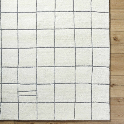 Tanya Pearl White Grid Wool Rug by Boutique Rugs, white grid pattern, wool rug, clearance on Tampa Home & Garden Store