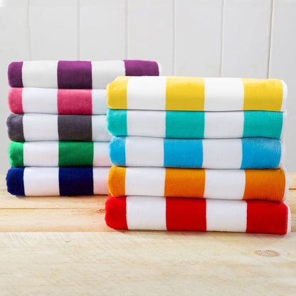 Cotton And Velour Cabana Stripe Beach Towel