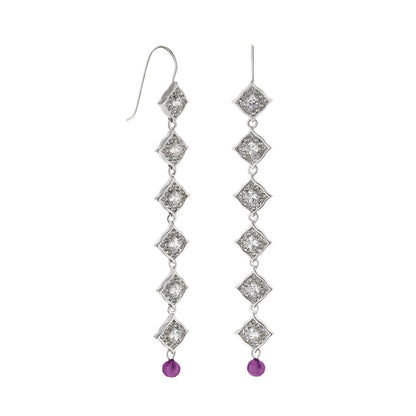 Classic Drop Earrings, LG Adams, silver-tone diamond-link pavé crystals with purple bead drops on Tampa Home & Garden Store