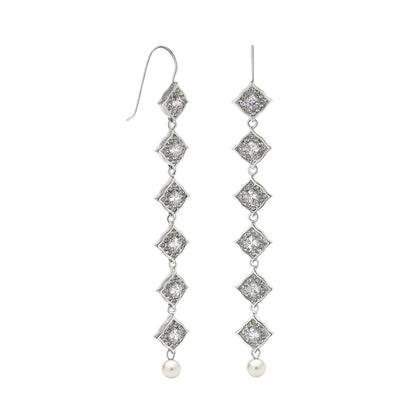 Classic Drop Earrings Lauren G Adams, diamond square-link chains with pearl drops, pair on Tampa Home & Garden Store