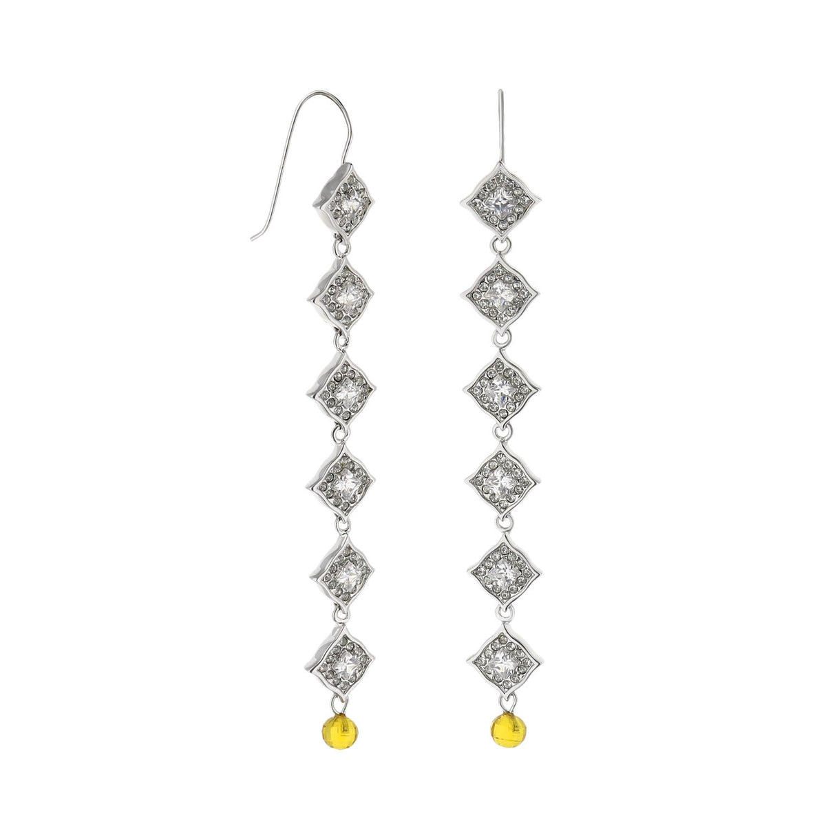 Classic Drop Earrings by Lauren G Adams, silver-tone diamond-stud links with yellow bead drops on Tampa Home & Garden Store