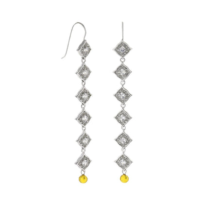 Classic Drop Earrings by Lauren G Adams, silver-tone diamond-stud links with yellow bead drops on Tampa Home & Garden Store