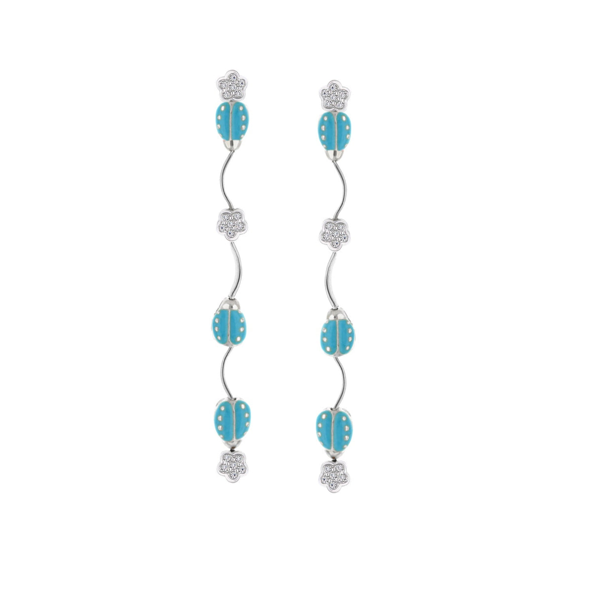 Lady Poof Earrings, turquoise bead dangles with silver floral charms, pair by Lauren G Adams on Tampa Home & Garden Store
