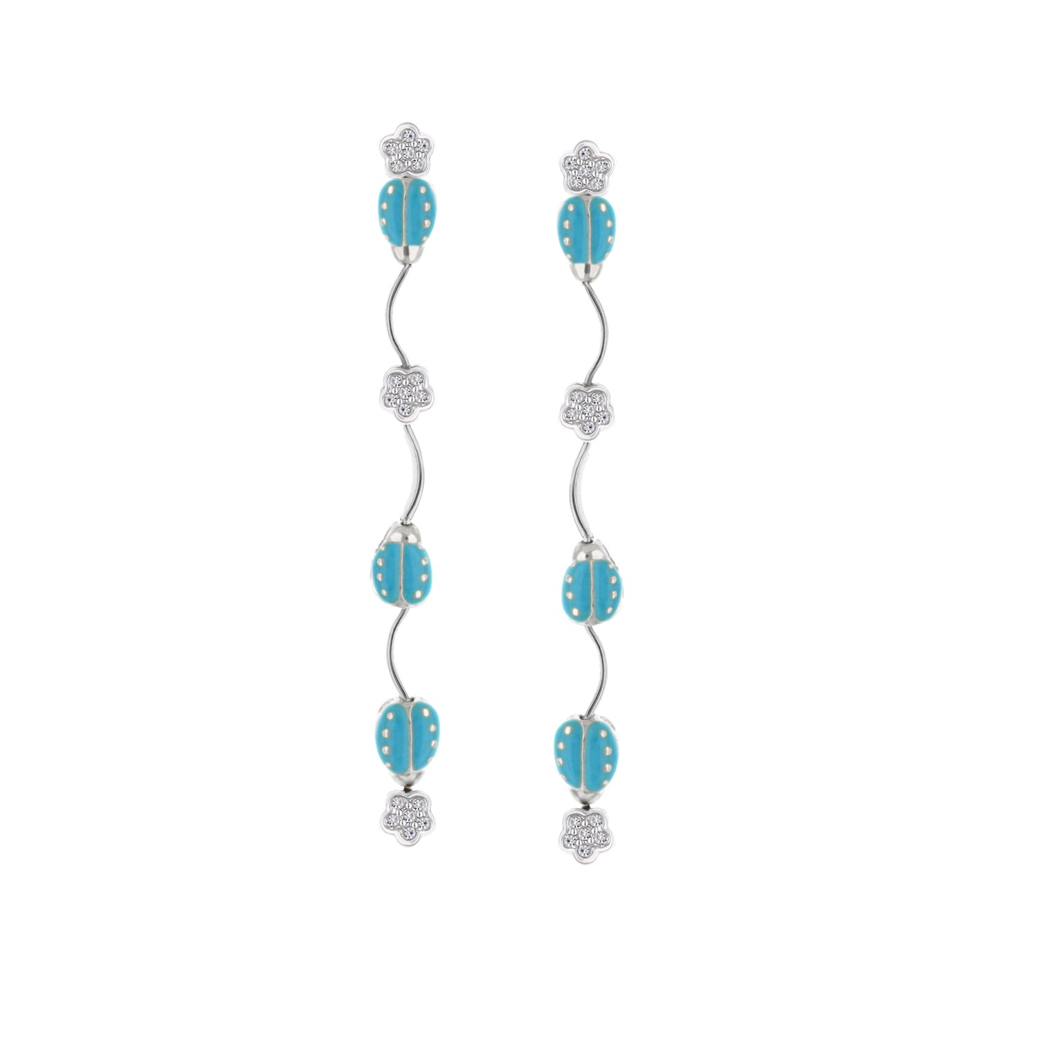 Lady Poof Earrings, turquoise bead dangles with silver floral charms, pair by Lauren G Adams on Tampa Home & Garden Store