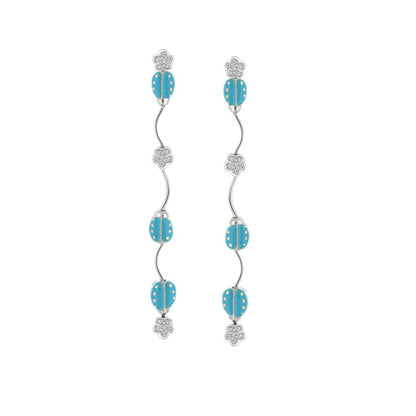 Lady Poof Earrings, turquoise bead dangles with silver floral charms, pair by Lauren G Adams on Tampa Home & Garden Store