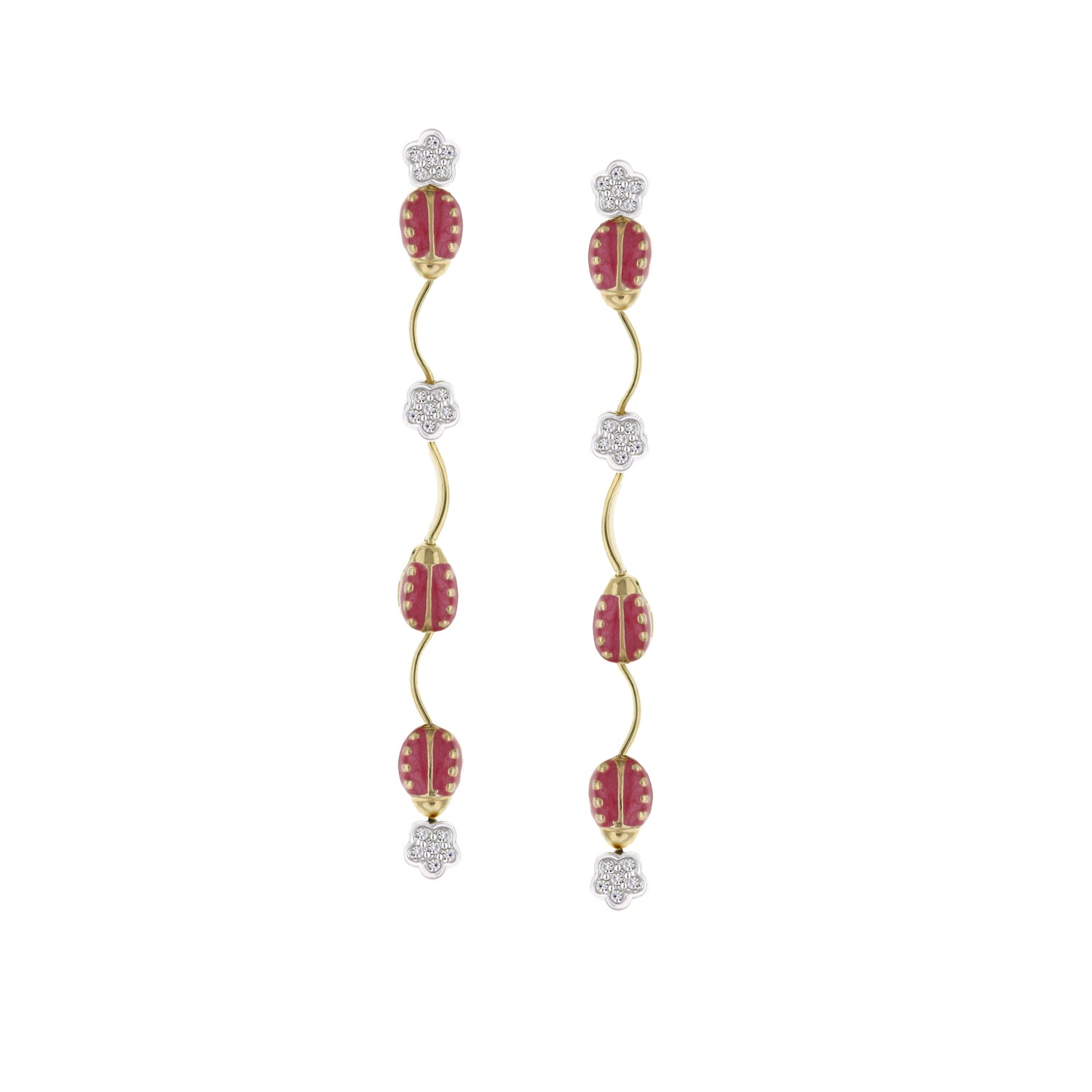 Lady Poof Dangle Earrings by Lauren G Adams; gold curved drops, pink oval beads and crystal accents on Tampa Home & Garden Store