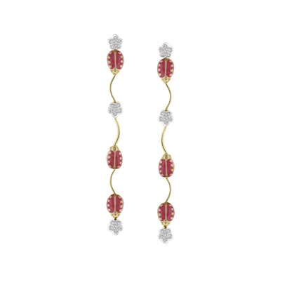 Lady Poof Dangle Earrings by Lauren G Adams; gold curved drops, pink oval beads and crystal accents on Tampa Home & Garden Store