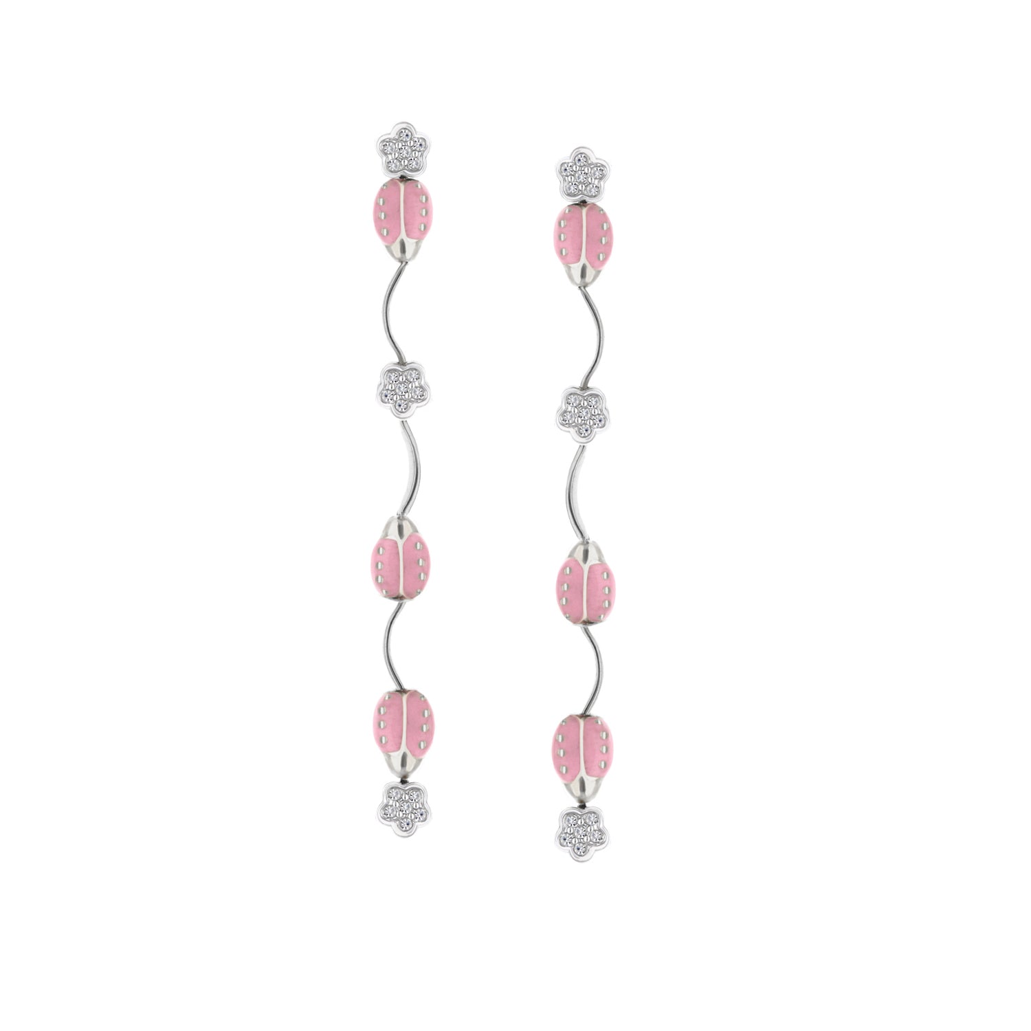 Lady Poof Earrings Lauren G Adams pink beads dangle with crystal flower accents on silver on Tampa Home & Garden Store