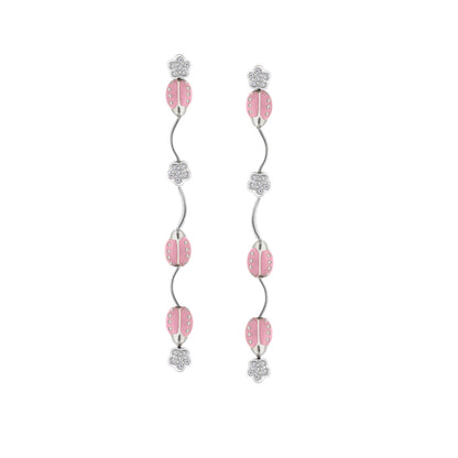 Lady Poof Earrings Lauren G Adams pink beads dangle with crystal flower accents on silver on Tampa Home & Garden Store