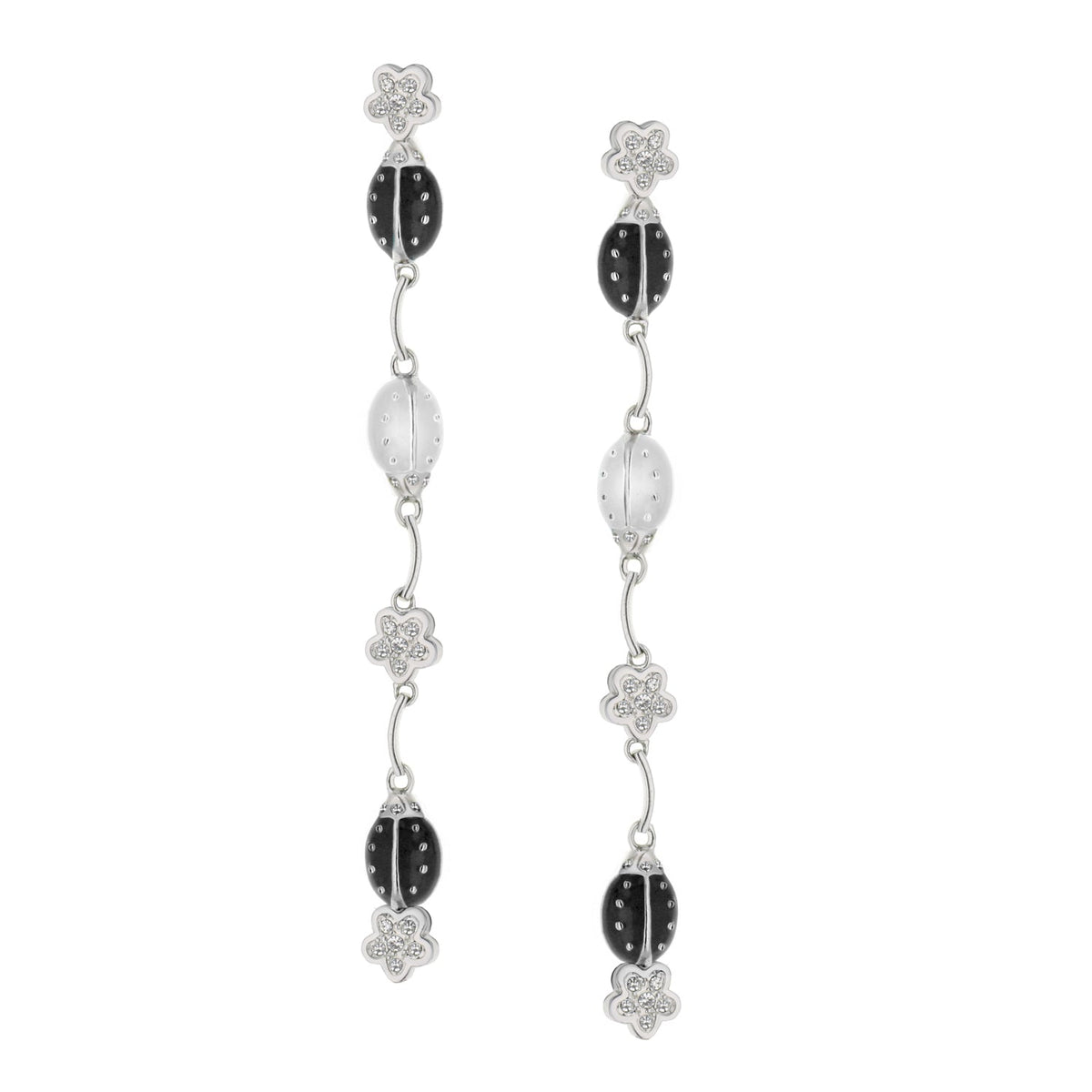 Lady Poof Earring dangle with crystal flower tops and bottoms, black oval beads on Tampa Home & Garden Store