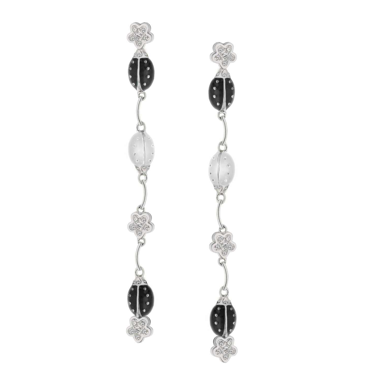 Lady Poof Earring dangle with crystal flower tops and bottoms, black oval beads on Tampa Home & Garden Store