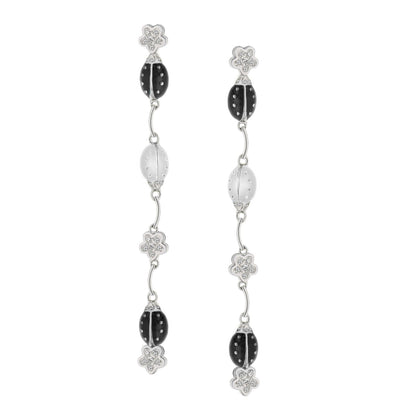 Lady Poof Earring dangle with crystal flower tops and bottoms, black oval beads on Tampa Home & Garden Store