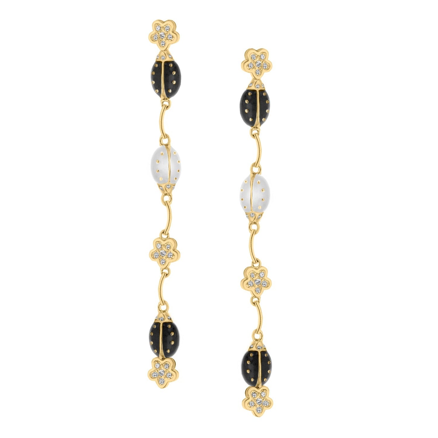 Lady Poof Earring dangle with black and white beads, crystal flower accents, gold-tone on Tampa Home & Garden Store