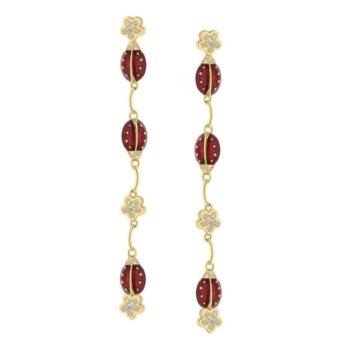 Lady Poof Earrings pair gold dangle with red enamel beads and crystal by Lauren G Adams on Tampa Home & Garden Store