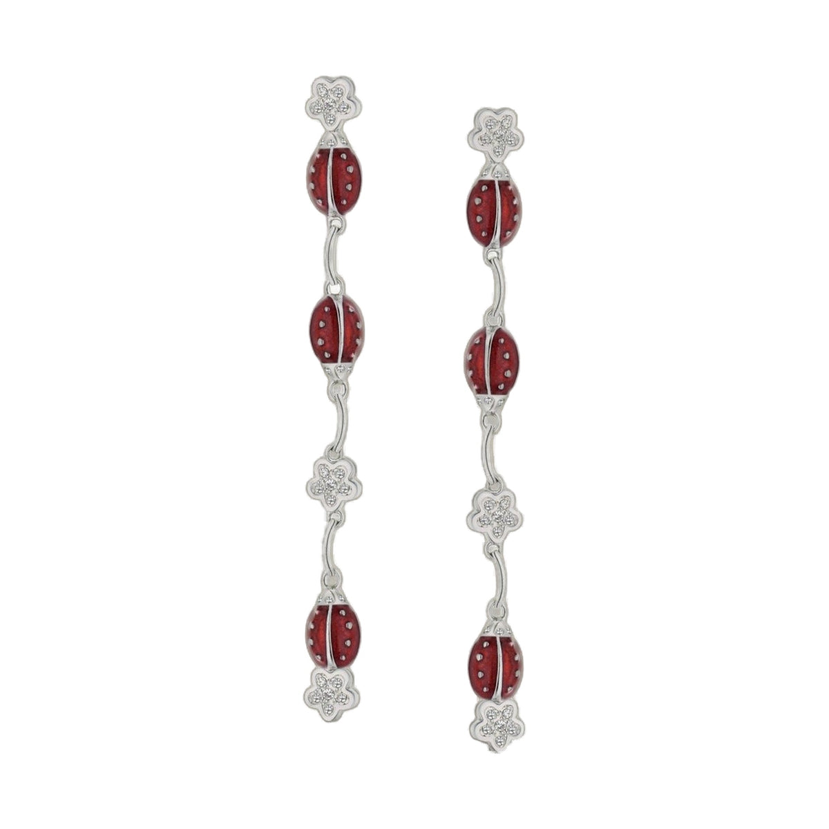 Lady Poof Earring pair, red beads on silver dangle with crystal floral caps by Lauren G Adams on Tampa Home & Garden Store