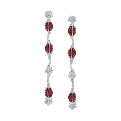 Lady Poof Earring pair, red beads on silver dangle with crystal floral caps by Lauren G Adams on Tampa Home & Garden Store