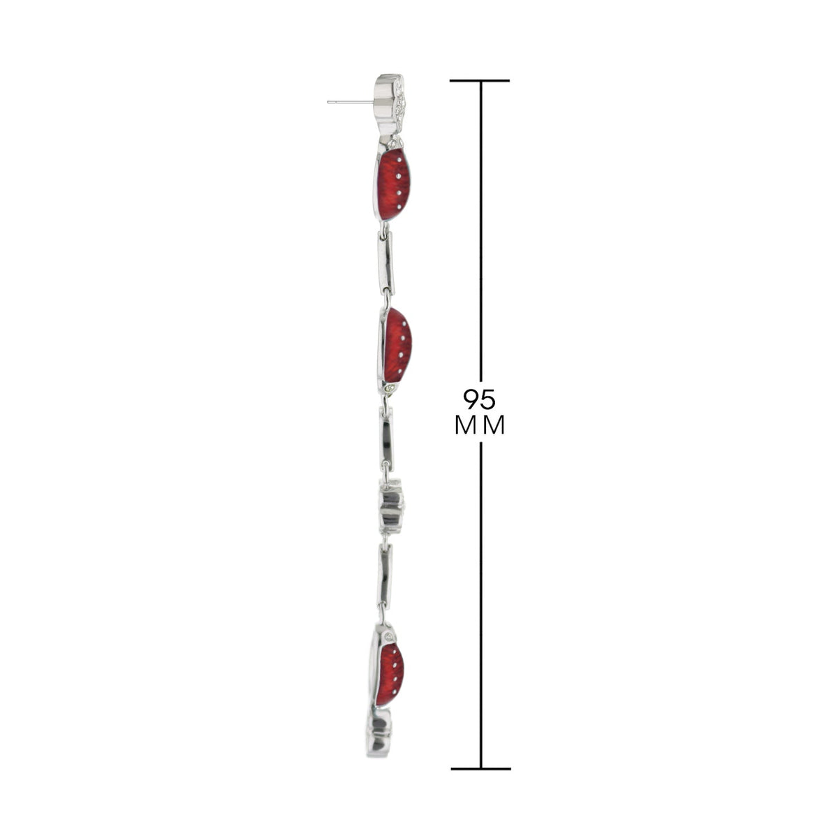 Lady Poof Earring by Lauren G Adams; silver-tone dangle with red enamel oval links, 95 mm long on Tampa Home & Garden Store