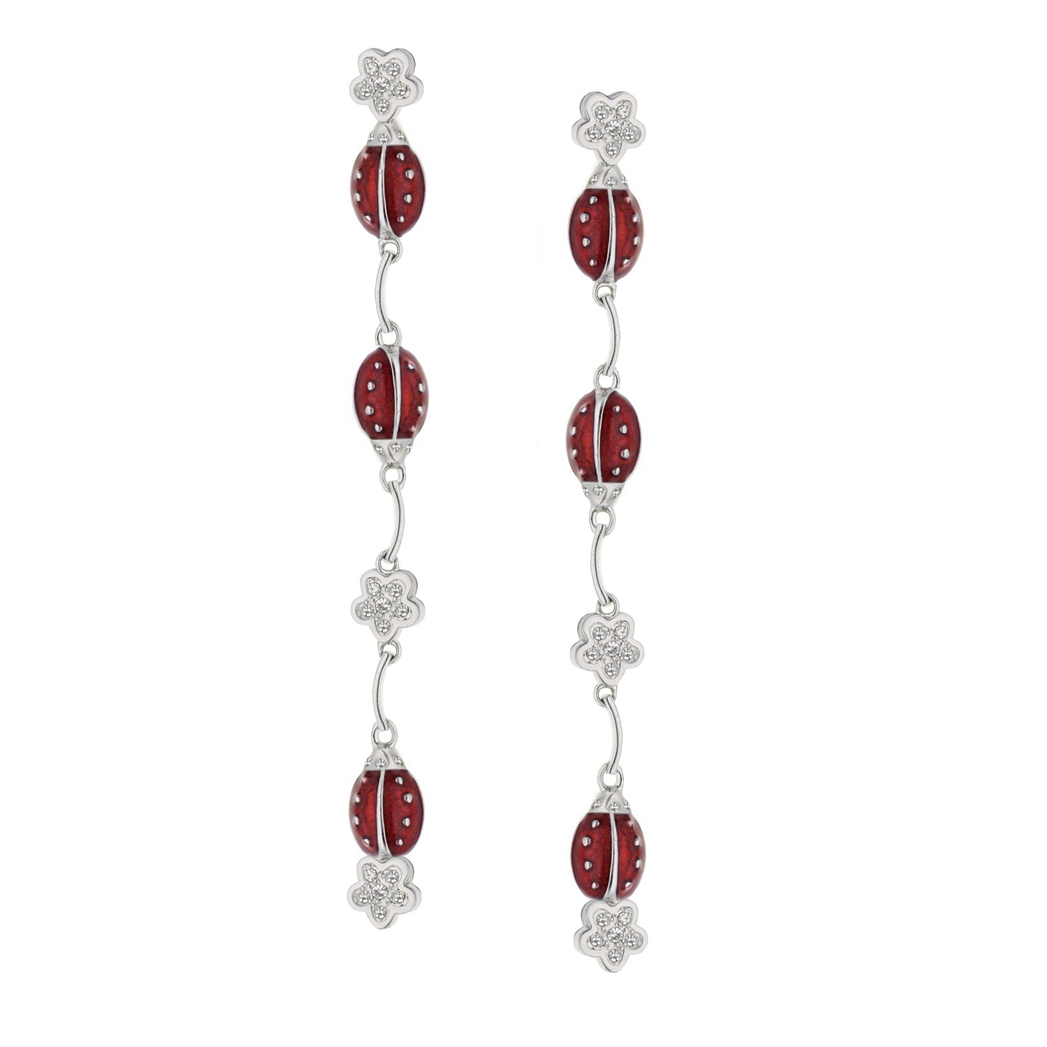 Lady Poof Earring by Lauren G Adams; silver dangle with red beaded segments and crystal accents on Tampa Home & Garden Store