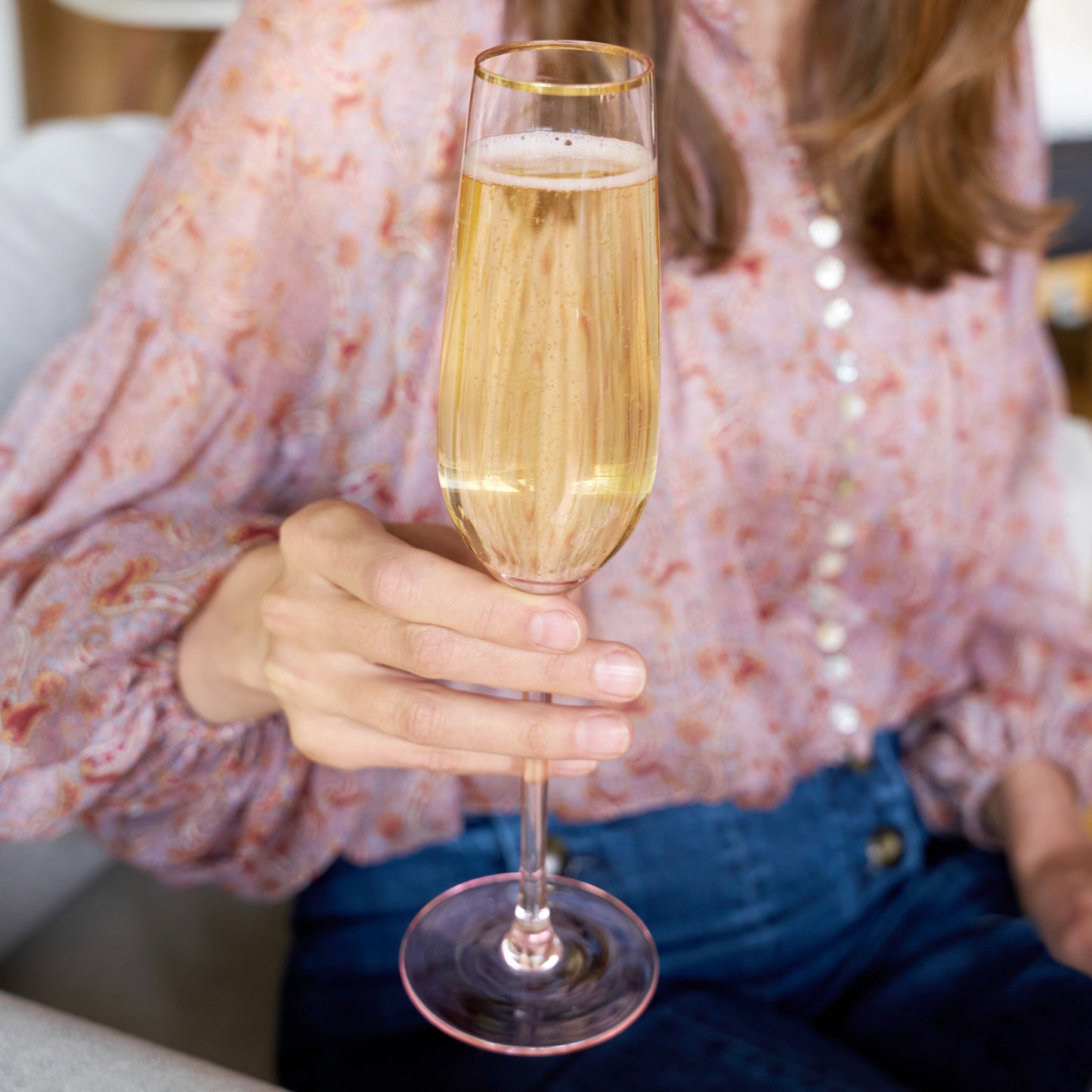 Rose Crystal Champagne Flutes with Gold Rim