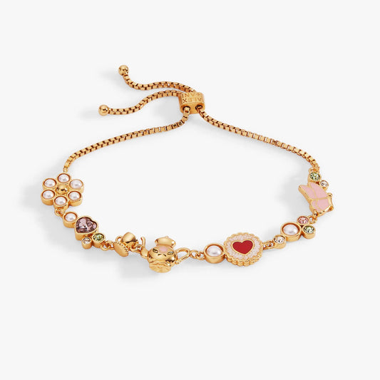 Tea Party Bolo Bracelet by ALEX AND ANI in rose gold-tone with flower and heart charms on Tampa Home & Garden Store