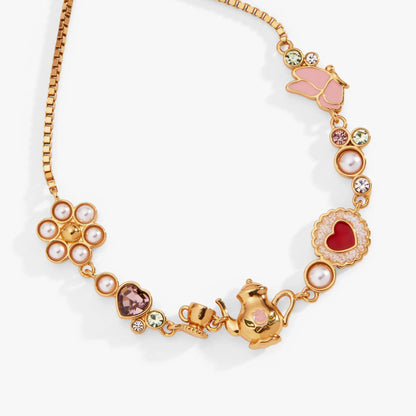 Tea Party Bolo Bracelet by ALEX AND ANI in rose gold with pink enamel flower charms on Tampa Home & Garden Store