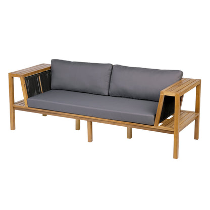 Teak-finish acacia wood outdoor daybed sofa set with gray cushions HouseOfZazla on Tampa Home & Garden Store