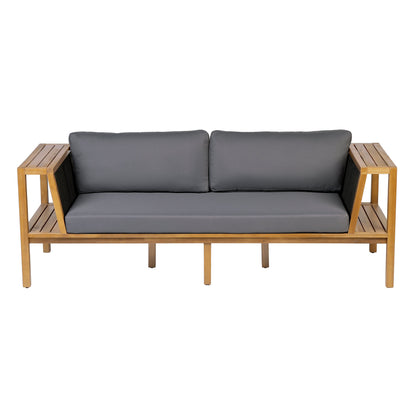 Teak finish acacia wood outdoor daybed sofa with dark gray cushions, modern patio seating on Tampa Home & Garden Store